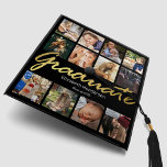 Black Gold Photo Collage Graduate Graduation Cap Topper<br><div class="desc">Capture the journey of your academic achievement with our personalized Black & Gold Graduation Cap Topper! Featuring a 12-photo collage showcasing triumphs of your lifetime, elegantly placed alongside the golden inscription of 'Graduate', your name, and class year. This one-of-a-kind cap topper is not just a graduation accessory, but a keepsake...</div>