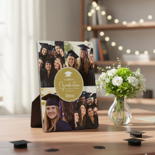Black Gold Photo Collage Happy Graduation Plaque