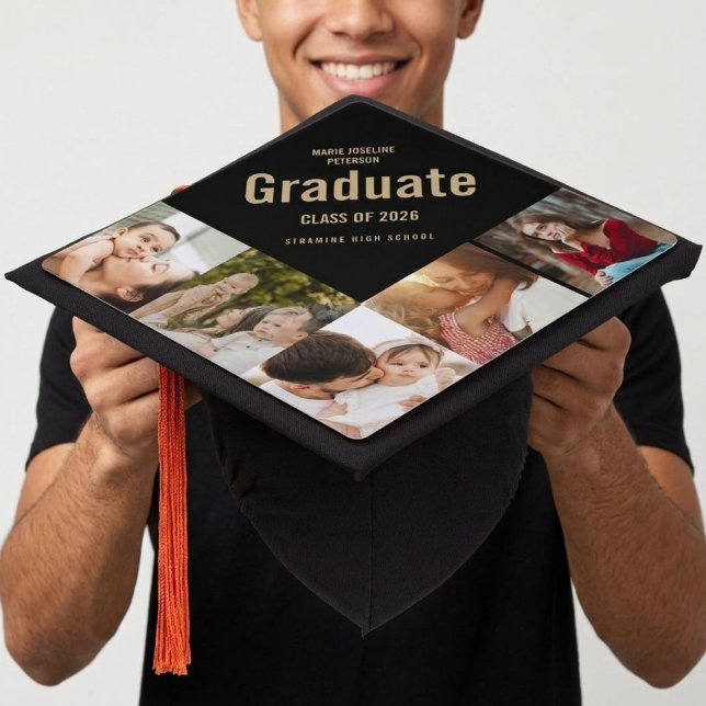 Black & Gold photo collage memory graduation Cap Topper (Creator Uploaded)
