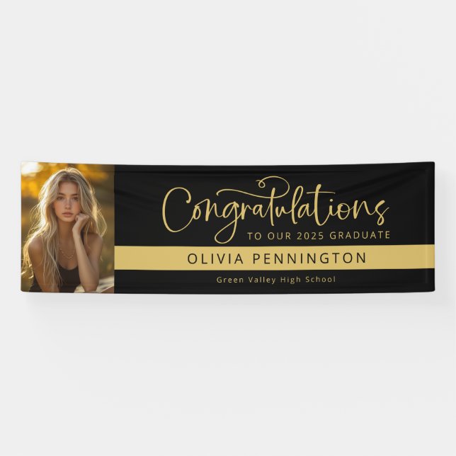 Black Gold Photo Congratulations Graduate Banner (Horizontal)