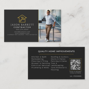Black Gold Photo Contractor Remodeling QR Code Business Card