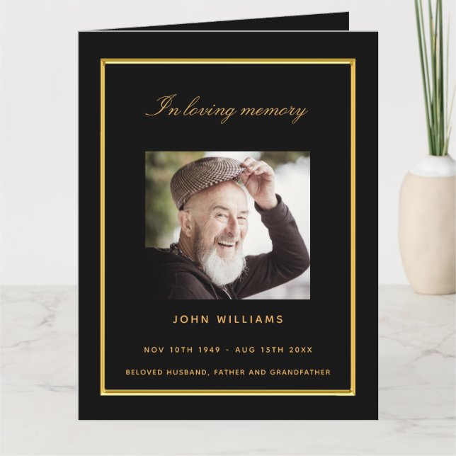 Black gold photo elegant funeral program (Front)