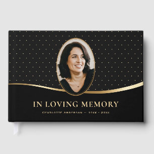 Black Gold Photo Funeral Memorial Guest Book