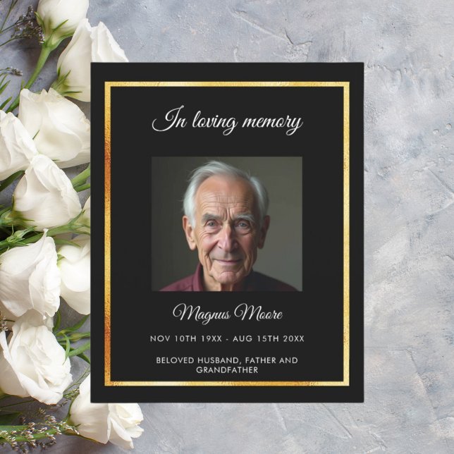 Black gold photo funeral program card (Creator Uploaded)