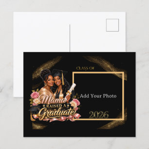 Black Gold Photo Graduation Announcement Postcard