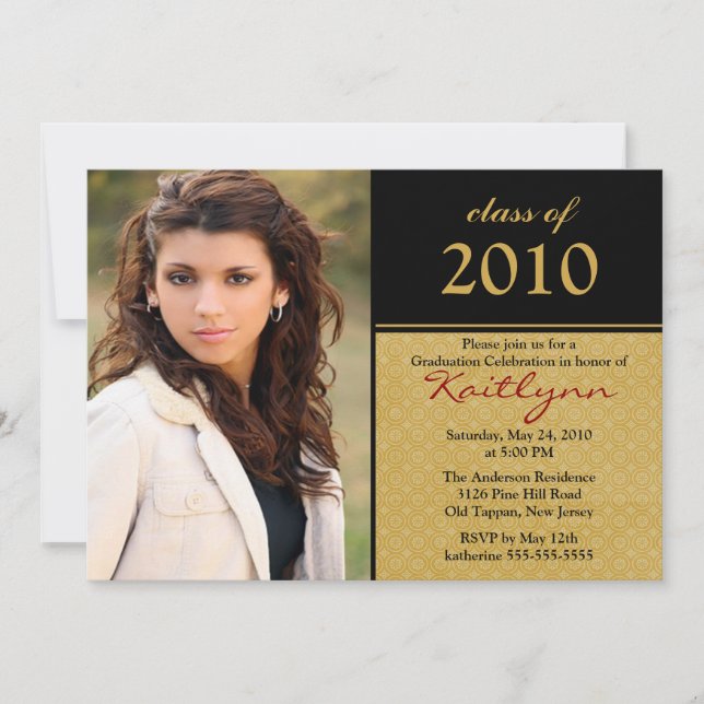 Black & Gold Photo Graduation Invitation (Front)