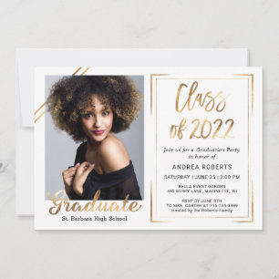 Black Gold Photo Graduation Party Invitation