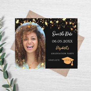 Black gold photo Graduation Party Save the Date