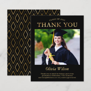 Black Gold Photo Graduation Thank You Card