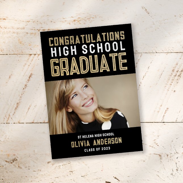 Black Gold Photo High School Graduation Announcement (Creator Uploaded)