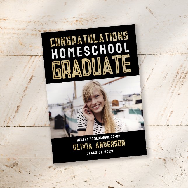 Black Gold Photo Homeschool Graduation Announcement (Creator Uploaded)