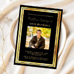 Black gold photo luxury birthday invitation<br><div class="desc">An elegant,  modern,  simple birthday invitation.  A black background decorated with faux gold frames.  Personalize and add a photo name and details. Golden text.</div>