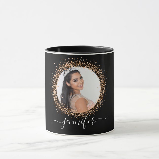 Black gold photo name script mug (Center)