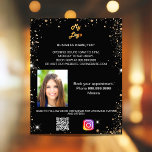 Black gold photo qr code instagram business logo flyer<br><div class="desc">Personalize and add your business logo,  name,  address,  your text,  photo,  your own QR code to your instagram account. Black background,  white text. Decorated with faux gold glitter sparkles.</div>