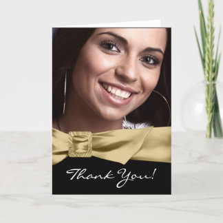 Black Gold Photo Quinceanera Thank You Cards