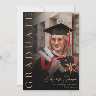 Black Gold Photo RN Nurse Graduation Party Invitation