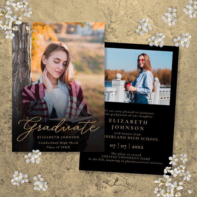 Black Gold Photo Script Graduation Announcement (Black Gold Photo Script Graduation Announcement)