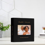 Black gold photo simple wedding album binder<br><div class="desc">A stylish,  classic black background .  Personalize and add a photo,  your names and wedding date. Golden text.
Spine: add your text.</div>