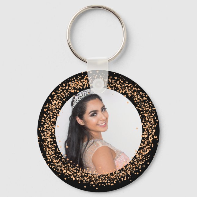Black gold photo sparkles keychain (Front)
