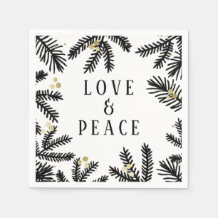 Black & Gold Pine and Berries Holiday Napkin