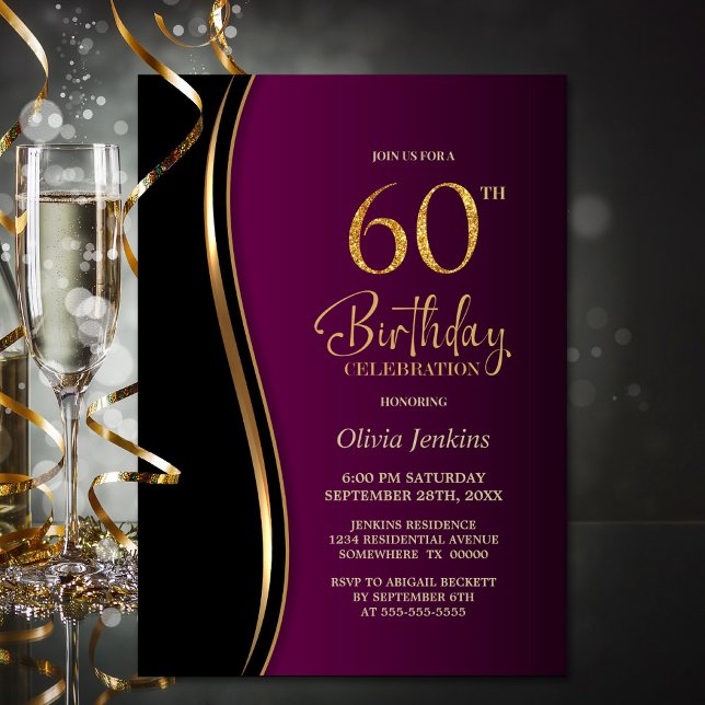 Black Gold Pink 60th Birthday Party Invitation (Creator Uploaded)