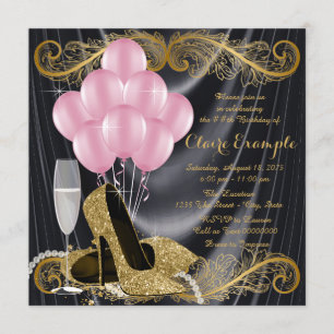Black Gold Pink Birthday Party Hollywood Glamour Invitation