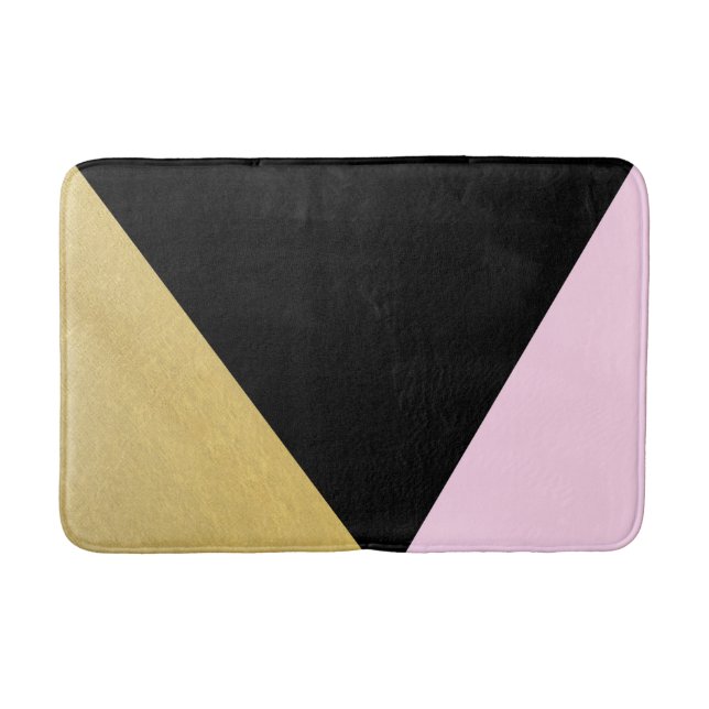 Black Gold & Pink Colour Block Mod Glam Triangles Bath Mat (Front)