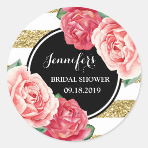 Black Gold Pink Floral Bridal Shower Favour Tag