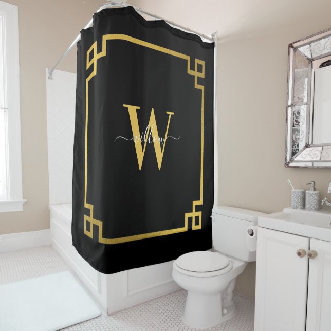 Black & Gold Pink Greek Key Monogrammed  (In Situ)