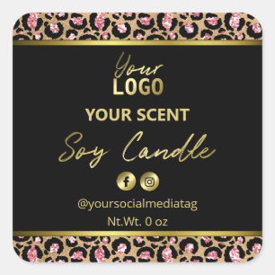Black Gold Pink Leopard Print Soy Candle Labels
