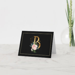 BLACK GOLD & PINK MONOGRAM INITIAL B NOTE CARD