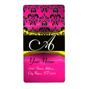 BLACK GOLD PINK PURPLE AMETHYST DAMASK MONOGRAM