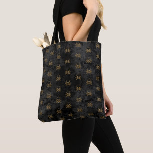 Black Gold Pirate Skull and Bones Pattern Tote Bag