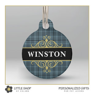 Black Gold Plaid Customized Pet Tag