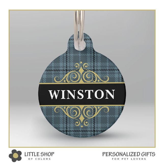 Black Gold Plaid Customized Pet Tag (Creator Uploaded)