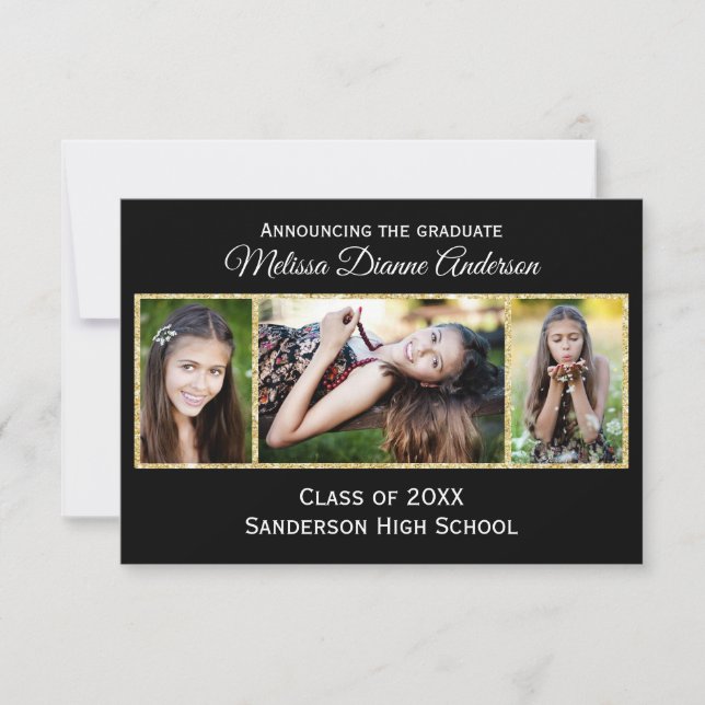 Black/Gold Plain Back -3x5 Graduation Announcement (Front)