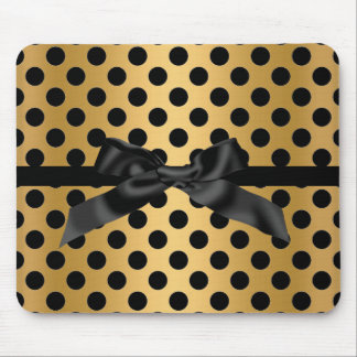 BLACK GOLD POLKA DOT BOW MOUSE PAD