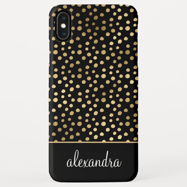 Black - Gold Polka Dot Pattern Monogram Case-Mate iPhone Case (Back)