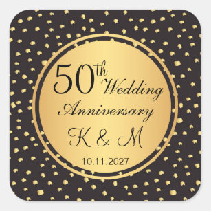 Black & gold polka dots 50th wedding Anniversary Square Sticker