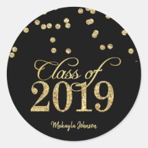 Black & Gold Polka-dots Glitter Class of 2019