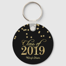 Black & Gold Polka-dots Glitter Class of 2019