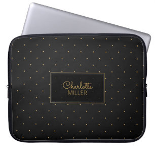 Black-Gold Polkadots and Custom Name Laptop Sleeve