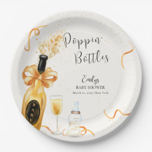 Black Gold Poppin Bottles Champagne Baby Shower  Paper Plate