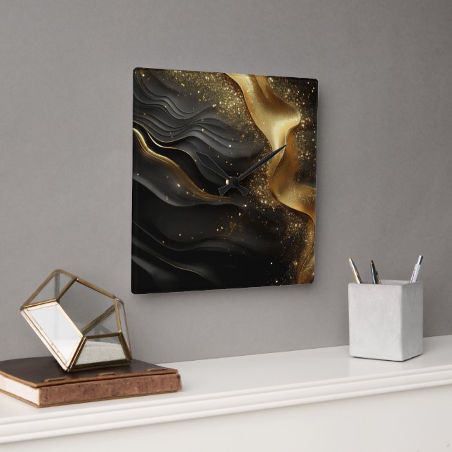 Black Gold Prinkle Square Wall Clock (Office)