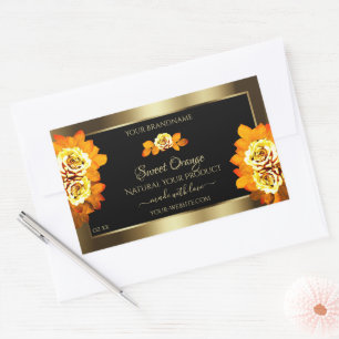 Black Gold Product Labels Blooming Orange Roses