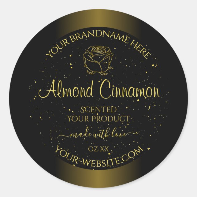 Black Gold Product Labels Glitter Sprinkles Floral (Front)