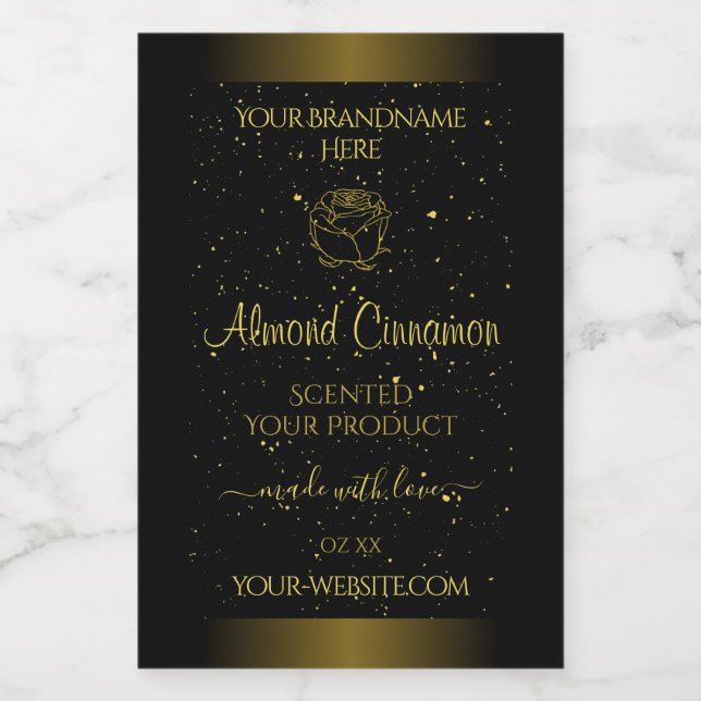 Black Gold Product Labels Glitter Sprinkles Floral (Single Label)