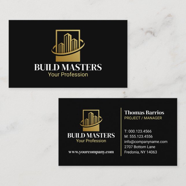 Black Gold Professional Builder Construction Business Card (Front/Back)