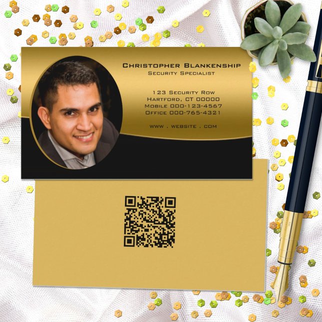 Black Gold Professional Custom Photo QR Code Business Card (Creator Uploaded)