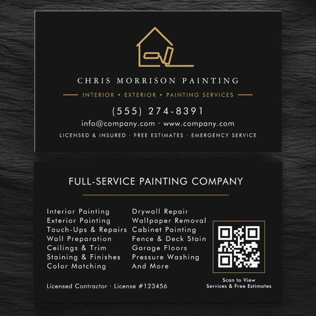Black Gold Professional Painter Painting QR Code Business Card (Creator Uploaded)
